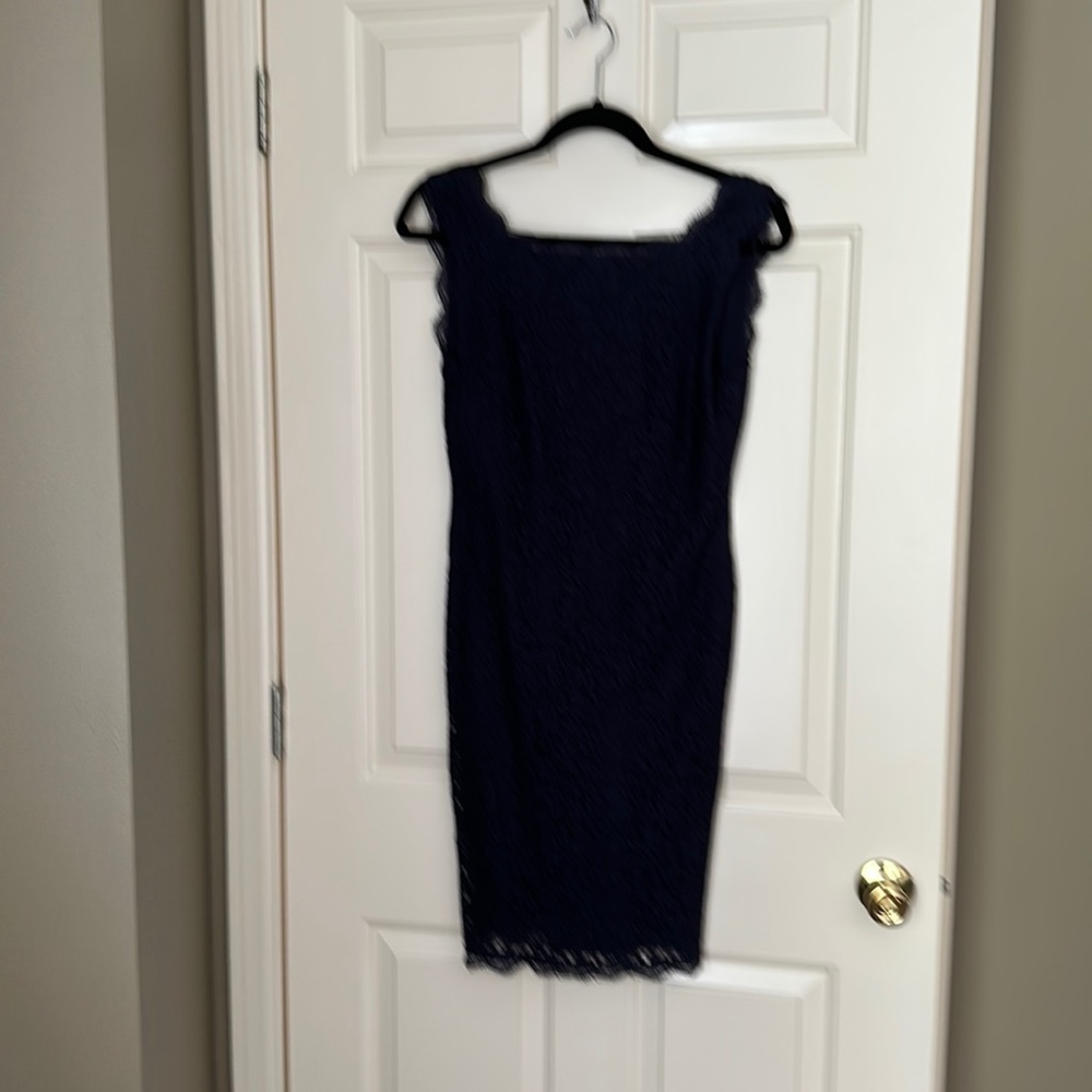 Navy blue lace dress with full length exposed zipper on back by Adrianna Papell